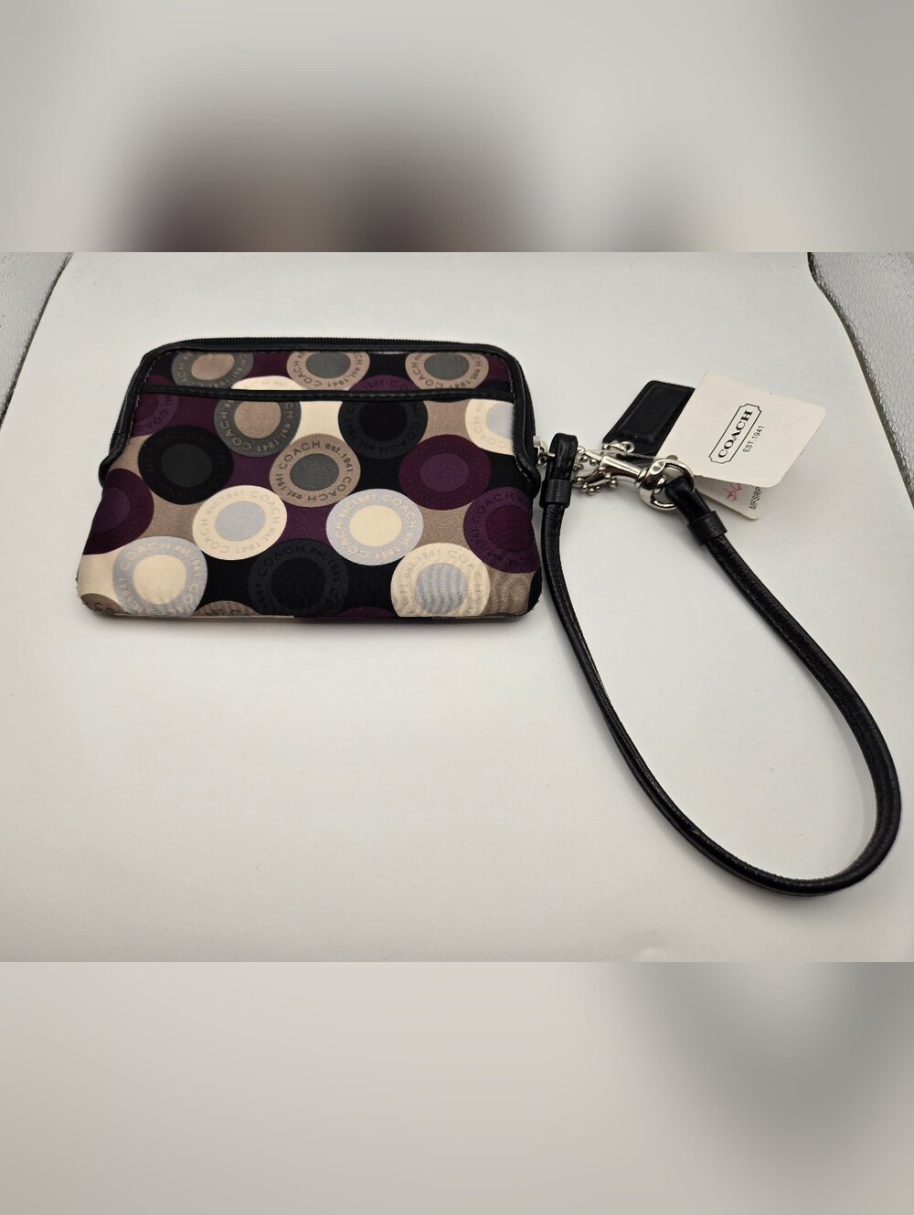 Coach Madison Signature Circle SM Zip Around Wristlet Purple Green Black Cream - Picture 5 of 10